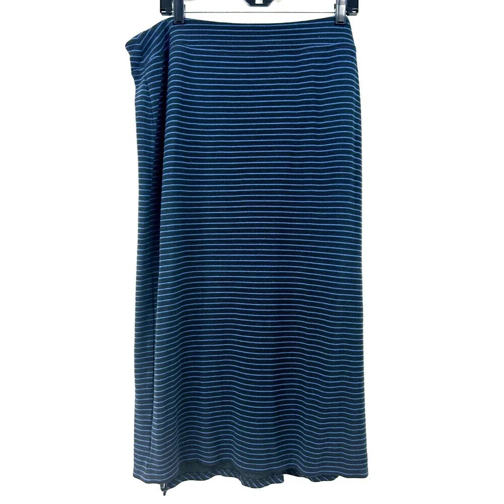 J Jill Wearever Womens Midi Black Blue Striped Pull On Skirt Slit Sz XL 1260E4 - Picture 6 of 11